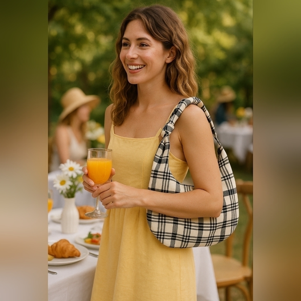 Mercado Global Aurora Shoulder Bag Black and White Plaid